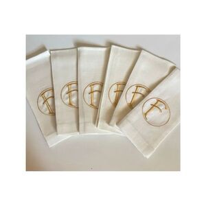 Frontgate Embroidered Monogram “F”Linen Guest Towels in Ivory Set of 6~ New
